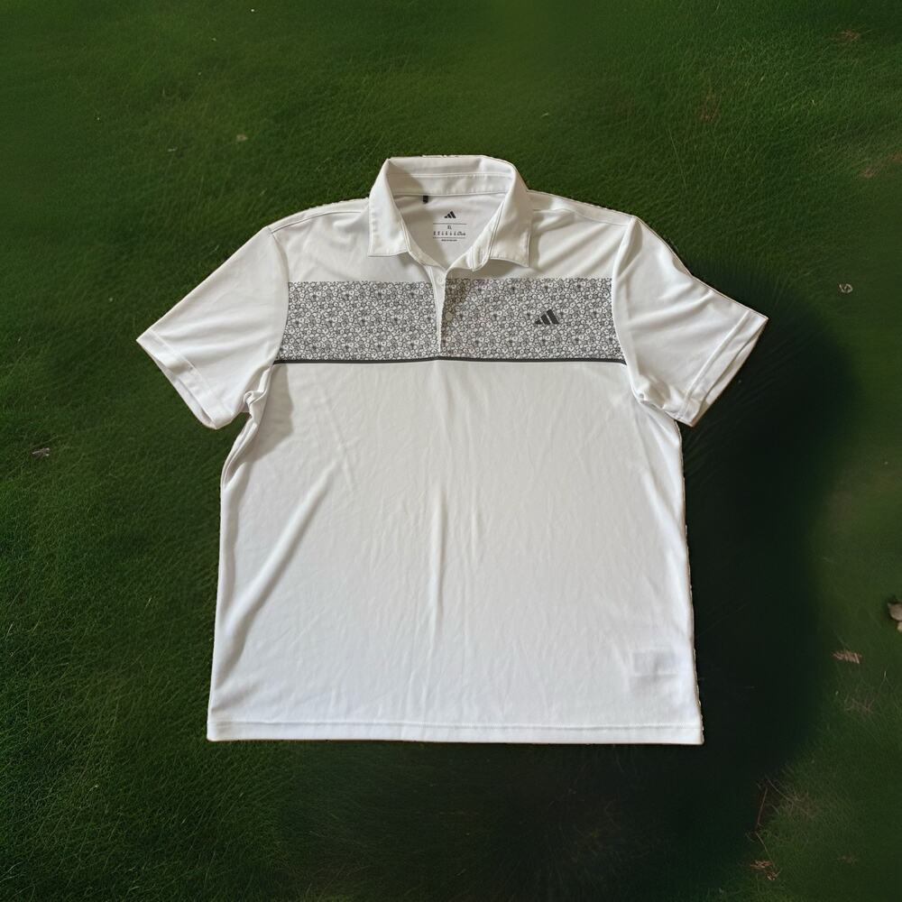 Adidas Chest Printed Floral Golf Shirt White Size XL Men’s Activewear
